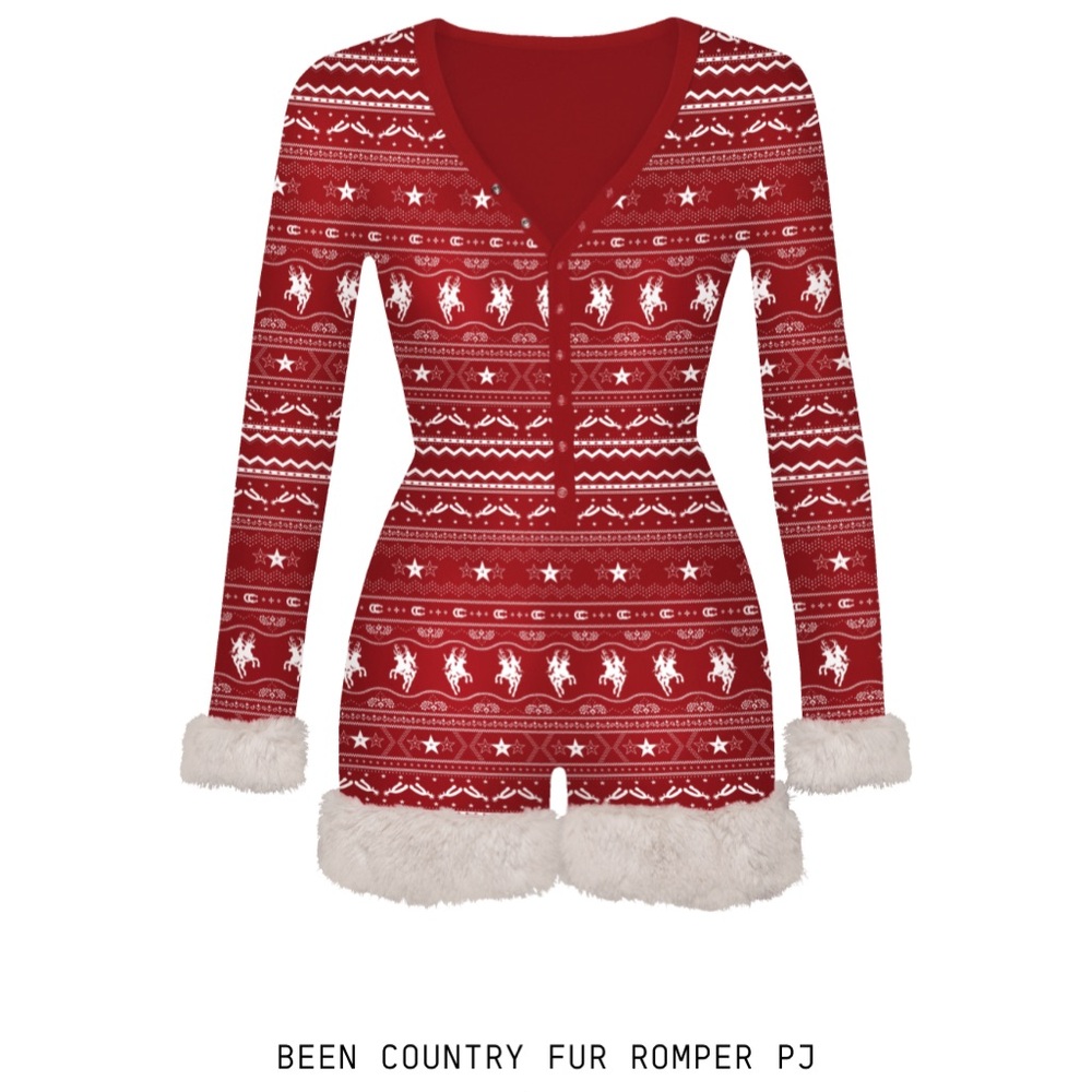 Cowboy Carter Been Country Holiday Red Fur Romper PJ + Been Cozy Hat (SOLD OUT)